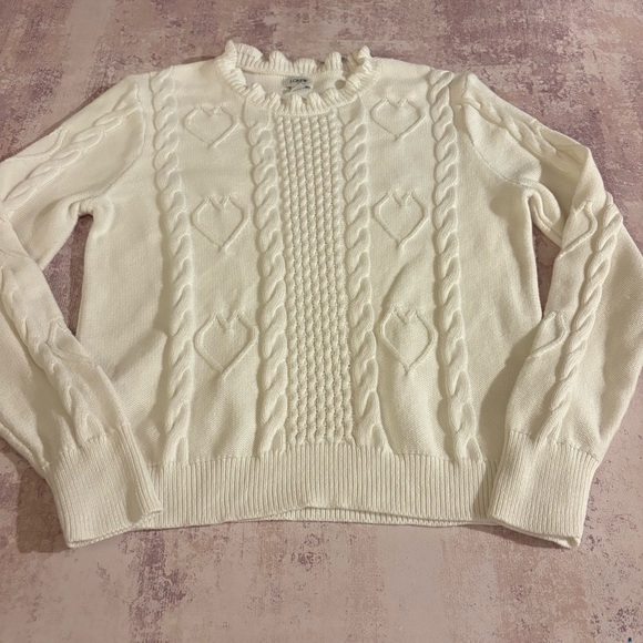 J. Crew Cable-knit hearts crewneck sweater 100% Cotton white size medium - Picture 6 of 14